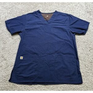 Carhartt Men's Navy Blue Scrub Top‎ V-Neck Front Pockets Technical Nurse Small
